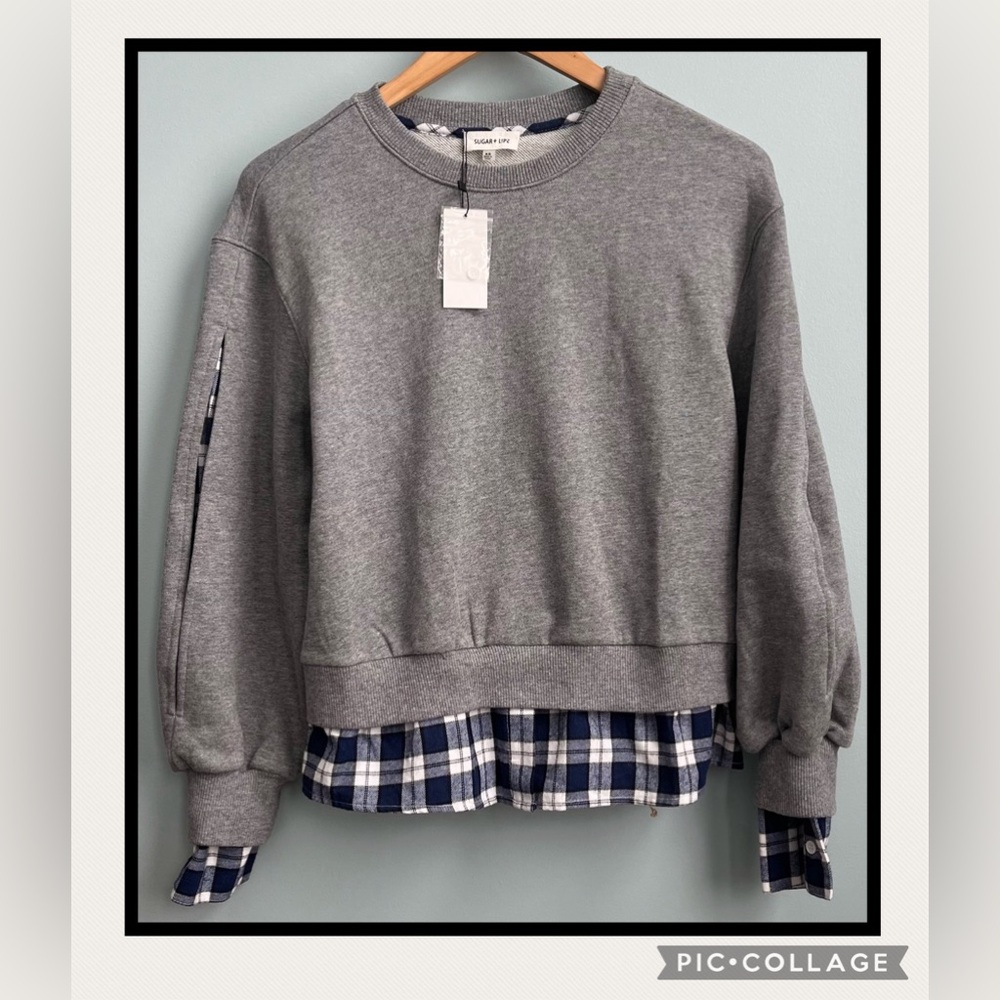 NWT Sugar + Lips Sweatshirt with Plaid Accents Size XS